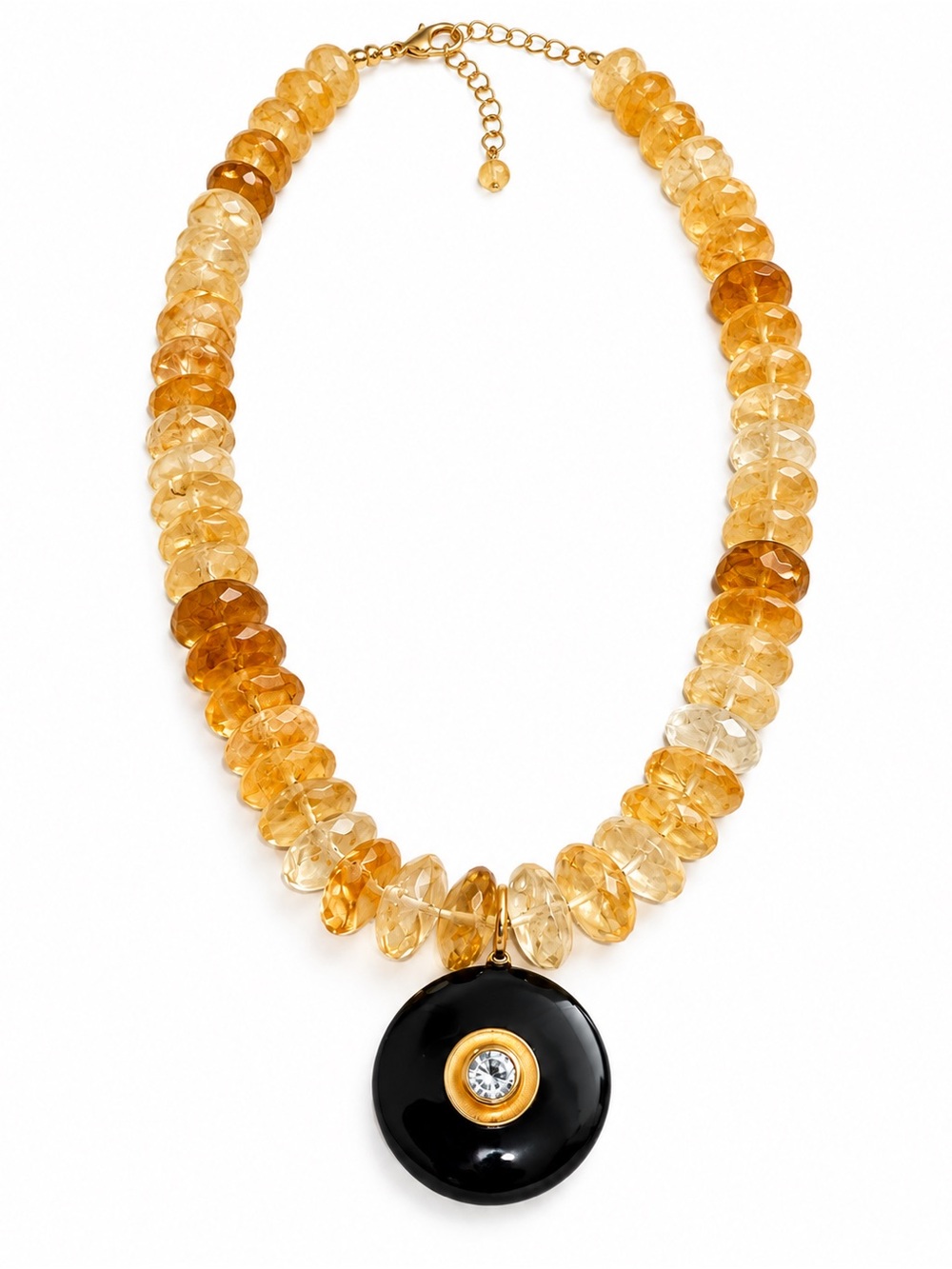 Handmade Elegant Citrine Bead Necklace with Onyx Pendant - Picture 9 of 9